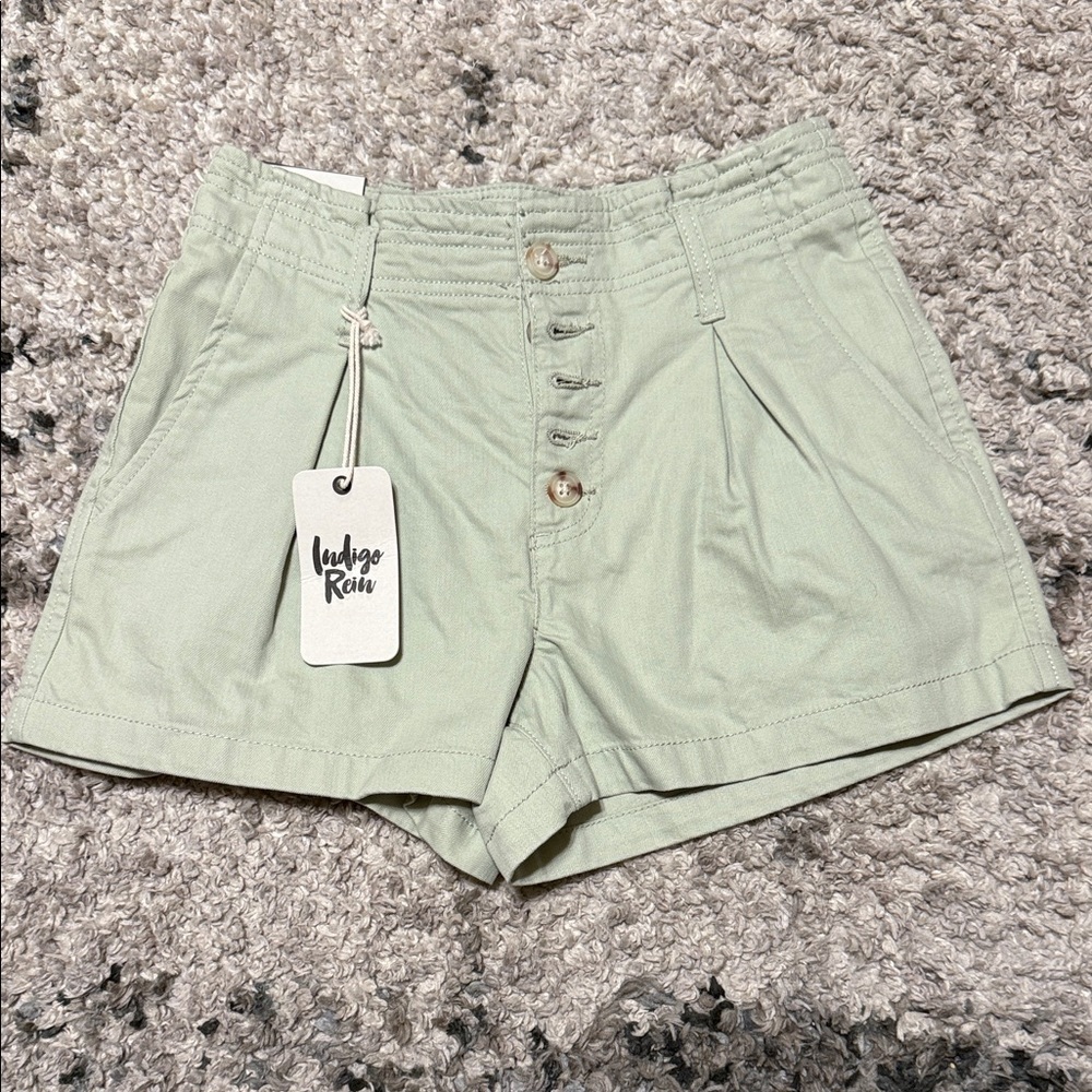 SHORTS of Indigo Rein Women's Light Green and High Waist Shorts - Picture 2 of 10
